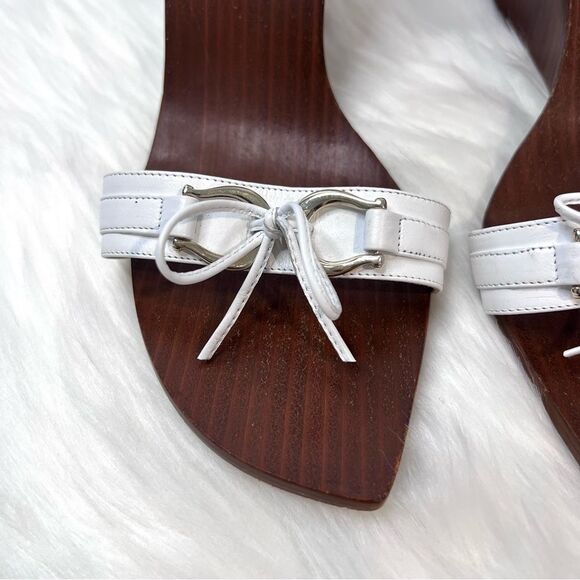 KATE SPADE NY WOMEN’S WOOD WEDGE HEELS STRAPPY WHITE SANDALS SIZE 10 - Picture 4 of 10
